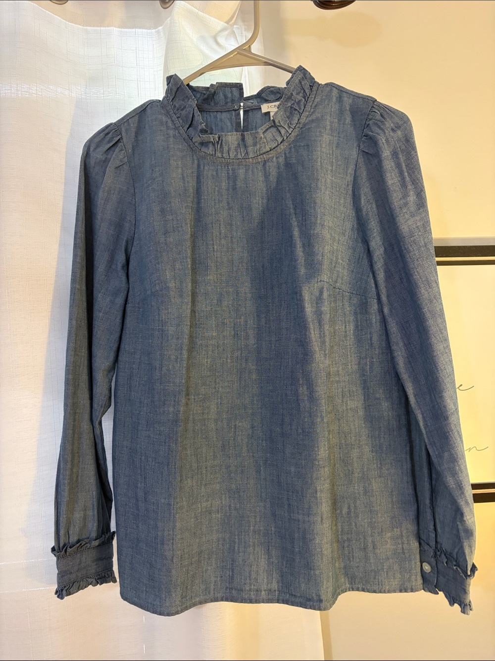 J. Crew Chambray Ruffled Collar Blouse - Light Blue